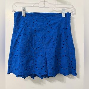 Zara Blue Eyelet Scalloped Shorts